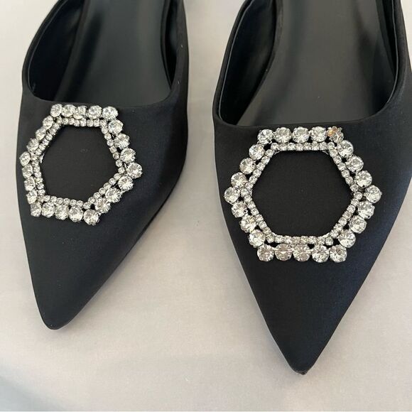 Steve Madden Beignet Kees Black Satin Rhinestone Embellishment Size 8 NWOB - Picture 3 of 6